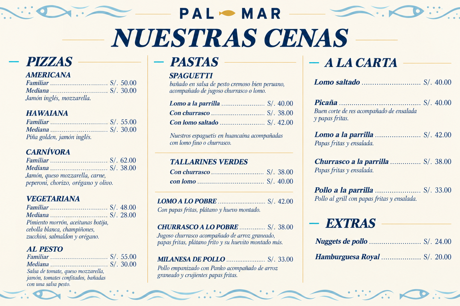 Menú Costero Nuestras Cenas PalMar